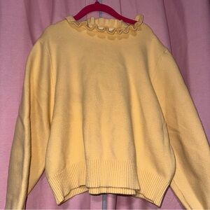 Zara Pale Yellow Ruffle Mock Neck Sweater